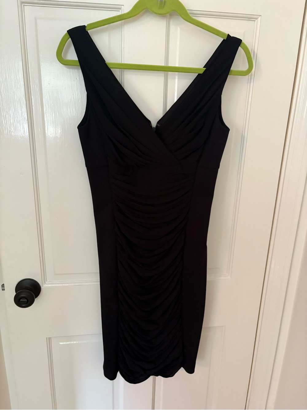 White House Black Market Black Ruched V-Neck Midi Dress